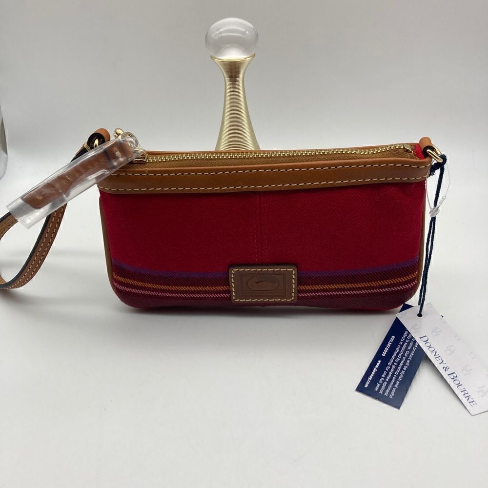 NWT Dooney & Bourke Tartan Large Zip Wristlet Red Color